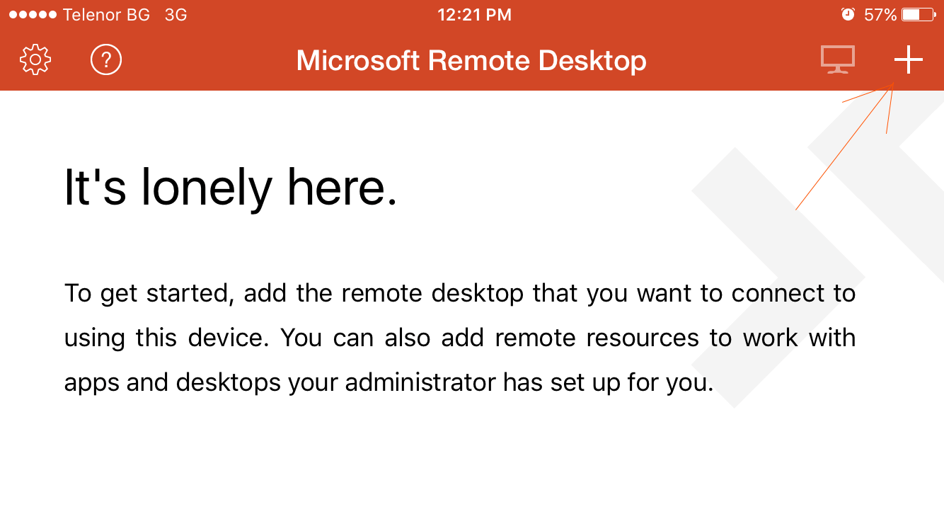 Welcome screen of Microsoft Remote Desktop application for iOS