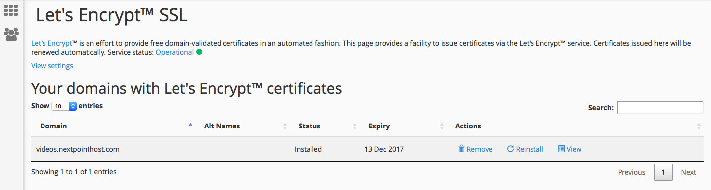 List of installed certificates lets.encrypt.list.certificates.installed